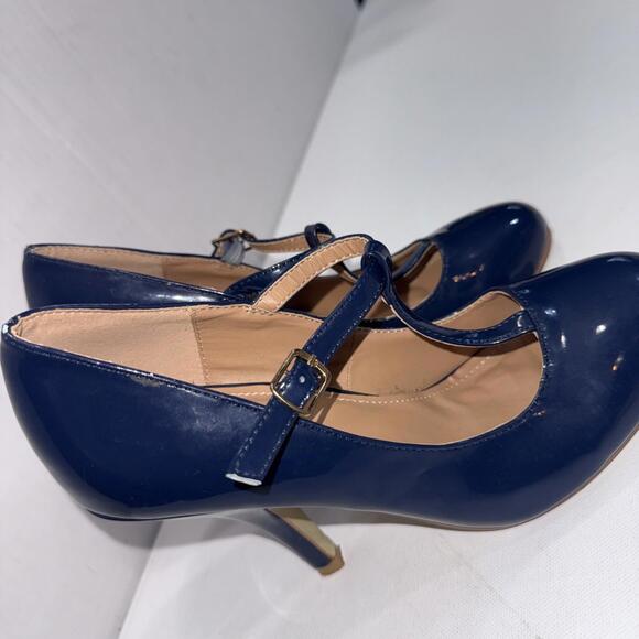 Journee Collection Old Money Business Casual Formal T Strap Stiletto Blue Pumps - Picture 3 of 15